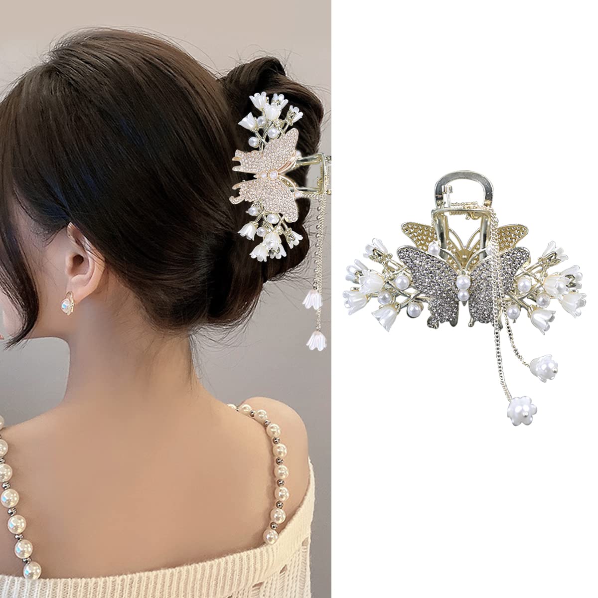 PALAY Pearl Hair Claw Clips for Women Tassel Butterfly Large Hair Clip Clutchers for Hair Golden Alloy Hair Styling Jaw Clips Bun Hair Accessories Gift PALAY Pearl Hair Claw Clips for Women Tassel Butterfly Large Hair Clip Clutchers for Hair Golden Alloy Hair Styling Jaw Clips Bun Hair Accessories Gift
